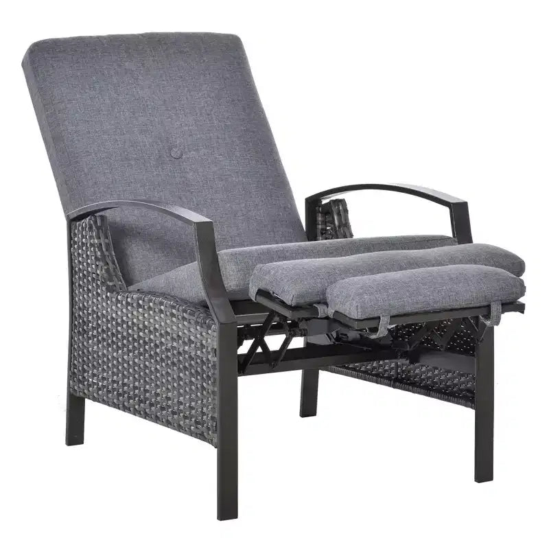 Chaise longue inclinable Outsunny en rotin tressé à la main, tout temps, pour patio, extérieur, jardin, bord de piscine