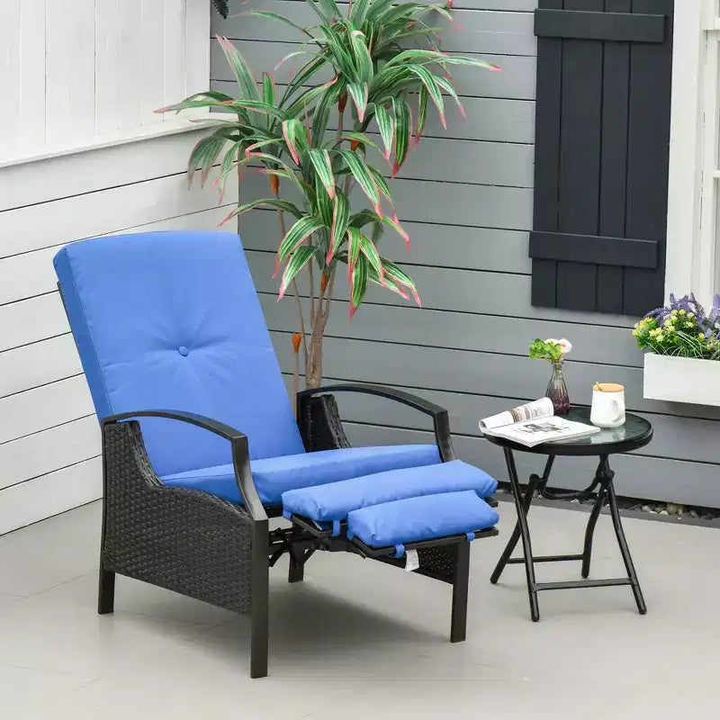 Chaise longue inclinable Outsunny en rotin tressé à la main, tout temps, pour patio, extérieur, jardin, bord de piscine