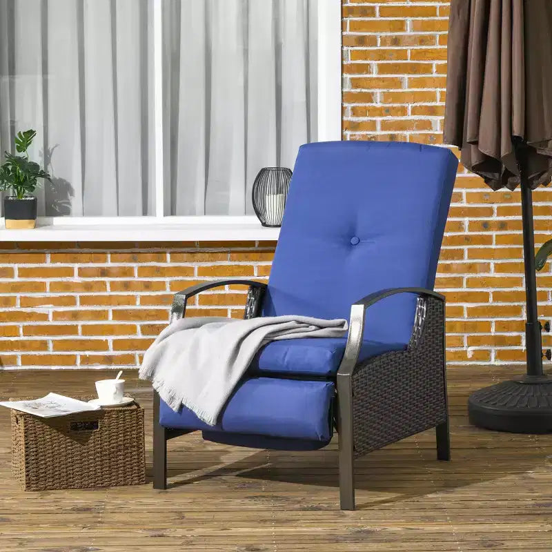 Chaise longue inclinable Outsunny en rotin tressé à la main, tout temps, pour patio, extérieur, jardin, bord de piscine