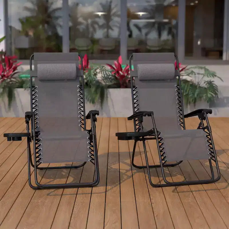 Fauteuil inclinable zéro gravité pliable et réglable en maille Flash Furniture avec oreiller et plateau porte-gobelet, lot de 2