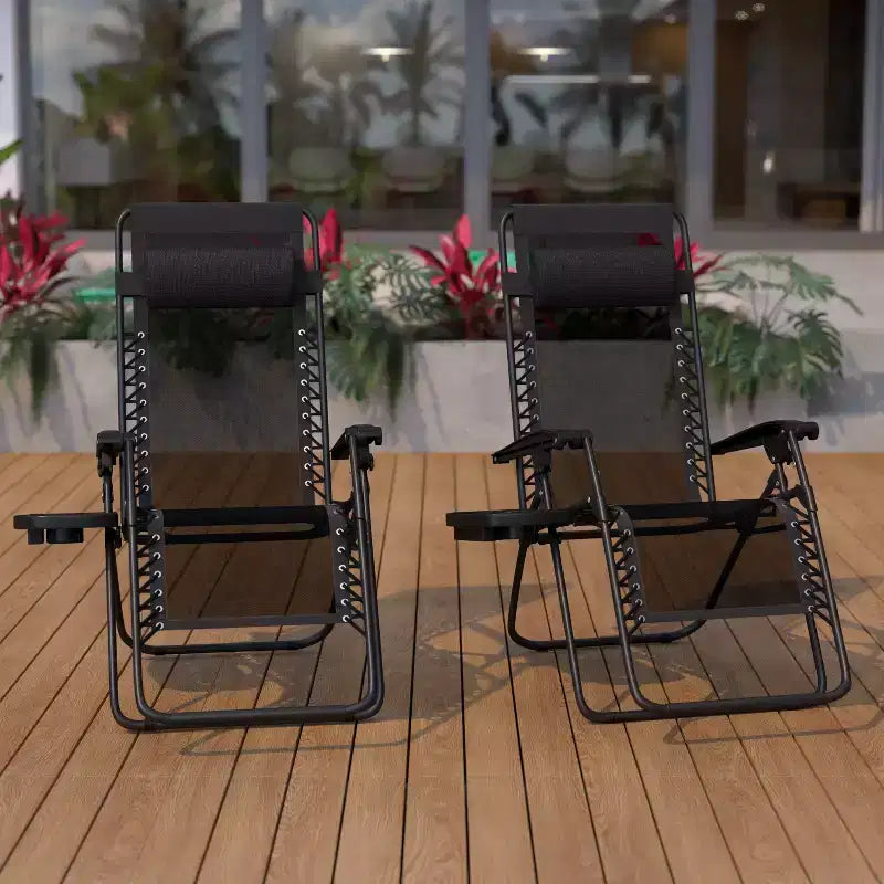Fauteuil inclinable zéro gravité pliable et réglable en maille Flash Furniture avec oreiller et plateau porte-gobelet, lot de 2
