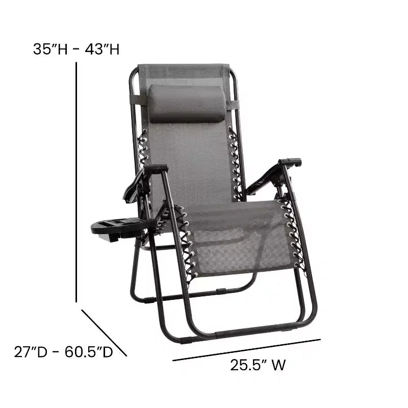 Fauteuil inclinable zéro gravité pliable et réglable en maille Flash Furniture avec oreiller et plateau porte-gobelet, lot de 2