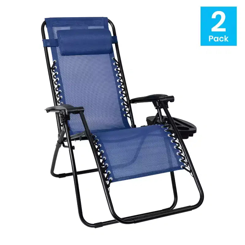 Fauteuil inclinable zéro gravité pliable et réglable en maille Flash Furniture avec oreiller et plateau porte-gobelet, lot de 2