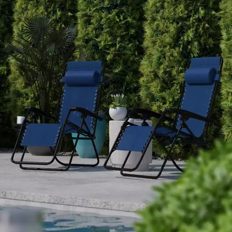 Fauteuil inclinable zéro gravité pliable et réglable en maille Flash Furniture avec oreiller et plateau porte-gobelet, lot de 2
