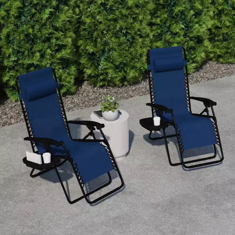 Fauteuil inclinable zéro gravité pliable et réglable en maille Flash Furniture avec oreiller et plateau porte-gobelet, lot de 2