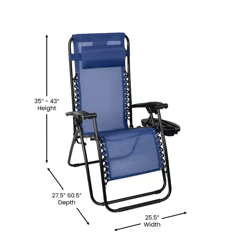 Fauteuil inclinable zéro gravité pliable et réglable en maille Flash Furniture avec oreiller et plateau porte-gobelet, lot de 2