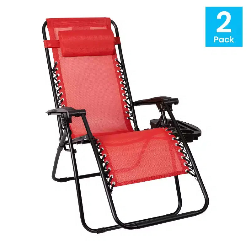 Fauteuil inclinable zéro gravité pliable et réglable en maille Flash Furniture avec oreiller et plateau porte-gobelet, lot de 2