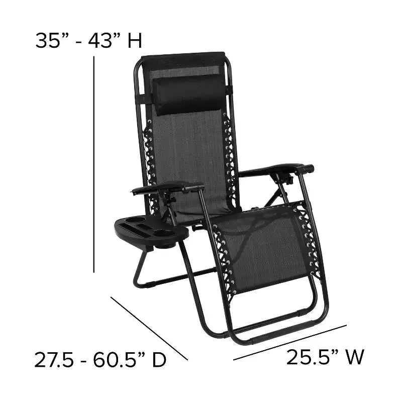 Fauteuil inclinable zéro gravité pliable et réglable en maille Flash Furniture avec oreiller et plateau porte-gobelet, lot de 2