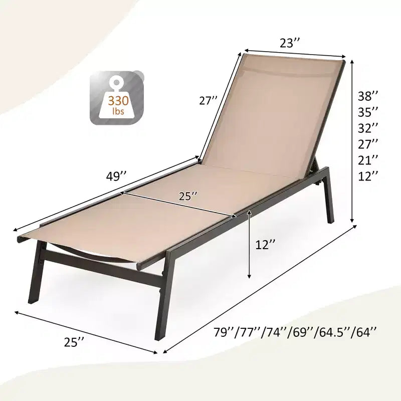 Costway Chaise Longue de Patio Transat Inclinable à Dossier Réglable Jardin Terrasse Marron\Noir