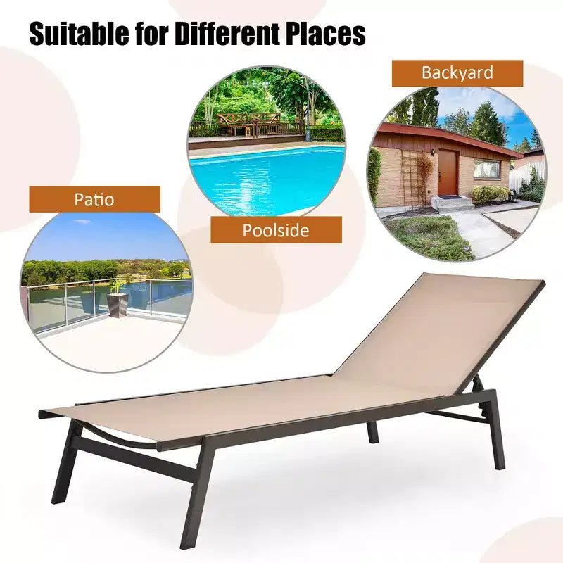 Costway Chaise Longue de Patio Transat Inclinable à Dossier Réglable Jardin Terrasse Marron\Noir