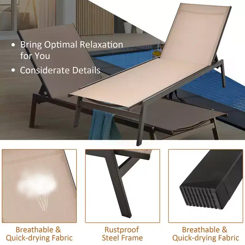 Costway Chaise Longue de Patio Transat Inclinable à Dossier Réglable Jardin Terrasse Marron\Noir