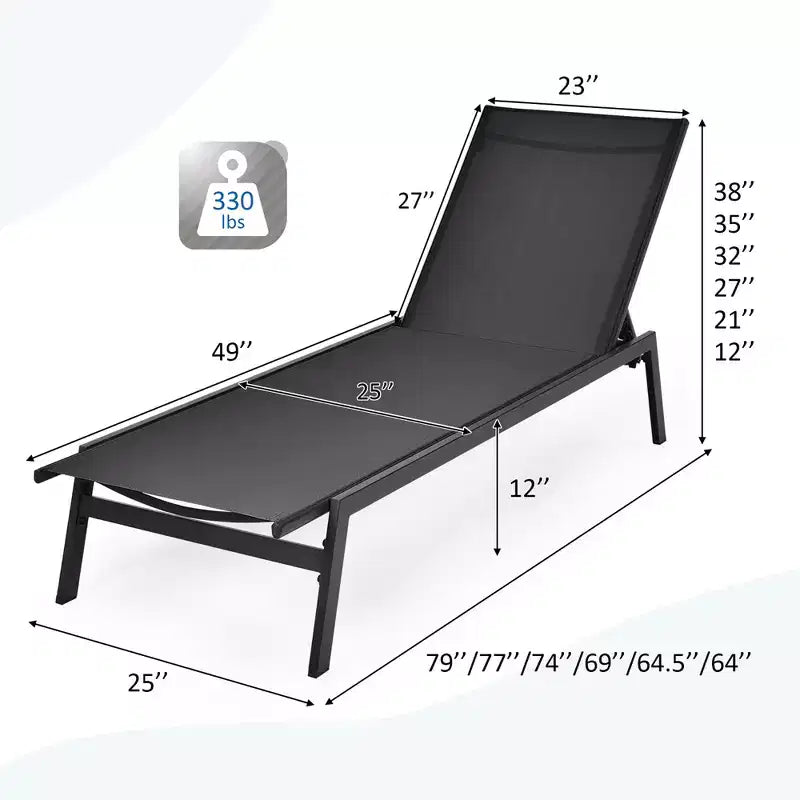Costway Chaise Longue de Patio Transat Inclinable à Dossier Réglable Jardin Terrasse Marron\Noir