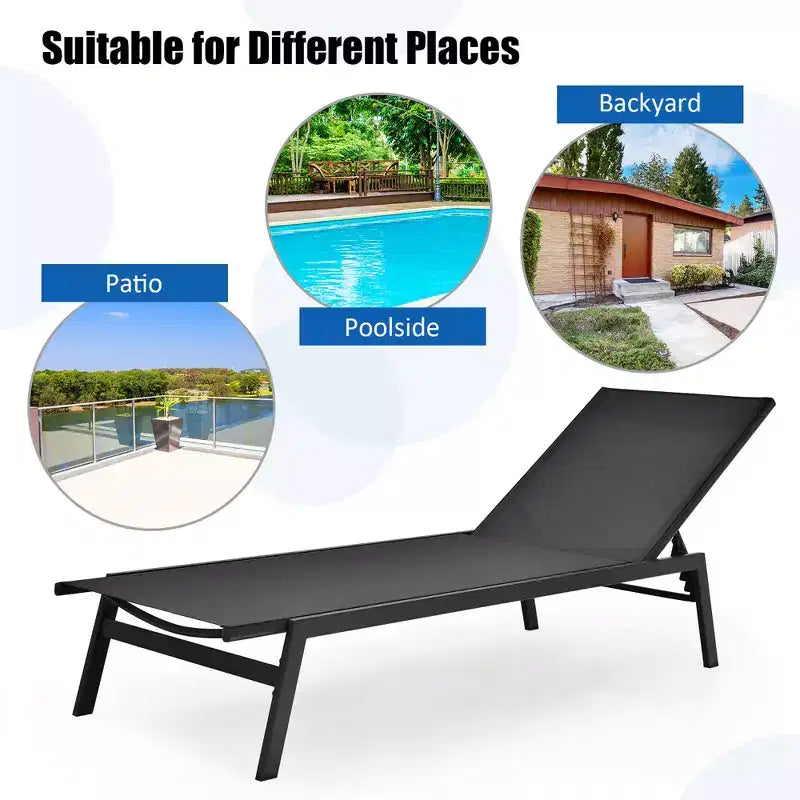 Costway Chaise Longue de Patio Transat Inclinable à Dossier Réglable Jardin Terrasse Marron\Noir