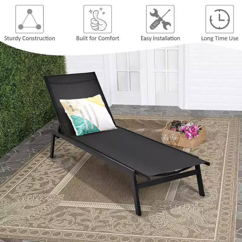 Costway Chaise Longue de Patio Transat Inclinable à Dossier Réglable Jardin Terrasse Marron\Noir