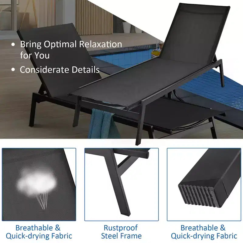 Costway Chaise Longue de Patio Transat Inclinable à Dossier Réglable Jardin Terrasse Marron\Noir