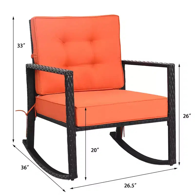 Fauteuil à bascule Costway Patio en rotin, fauteuil à bascule extérieur en osier avec coussin pour pelouse et terrasse