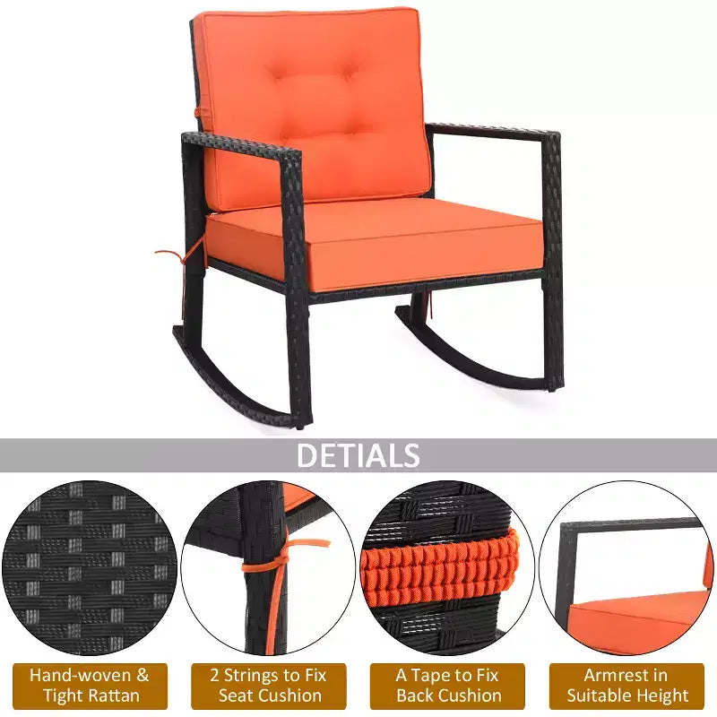Fauteuil à bascule Costway Patio en rotin, fauteuil à bascule extérieur en osier avec coussin pour pelouse et terrasse