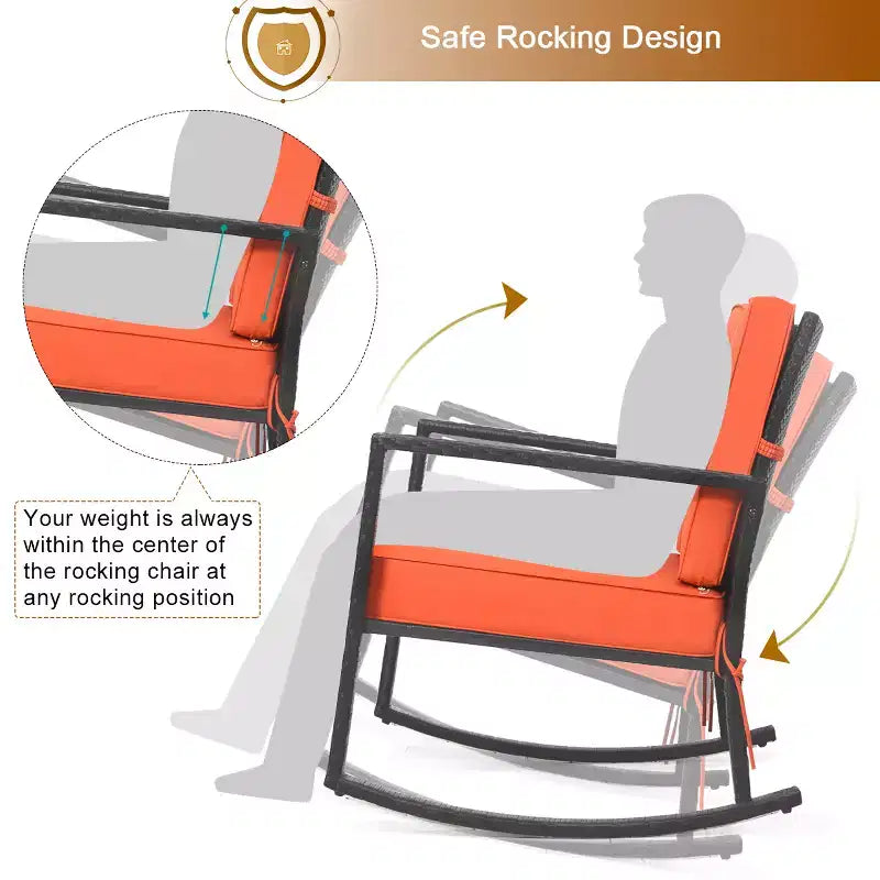 Fauteuil à bascule Costway Patio en rotin, fauteuil à bascule extérieur en osier avec coussin pour pelouse et terrasse
