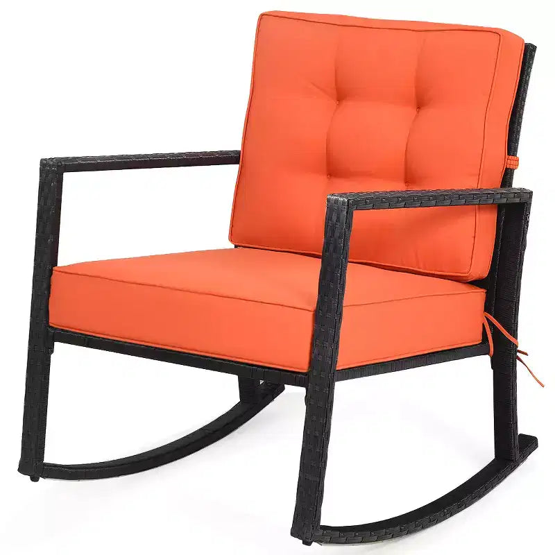 Fauteuil à bascule Costway Patio en rotin, fauteuil à bascule extérieur en osier avec coussin pour pelouse et terrasse