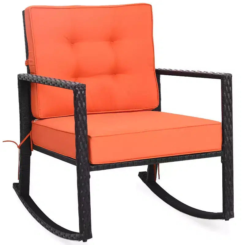 Fauteuil à bascule Costway Patio en rotin, fauteuil à bascule extérieur en osier avec coussin pour pelouse et terrasse