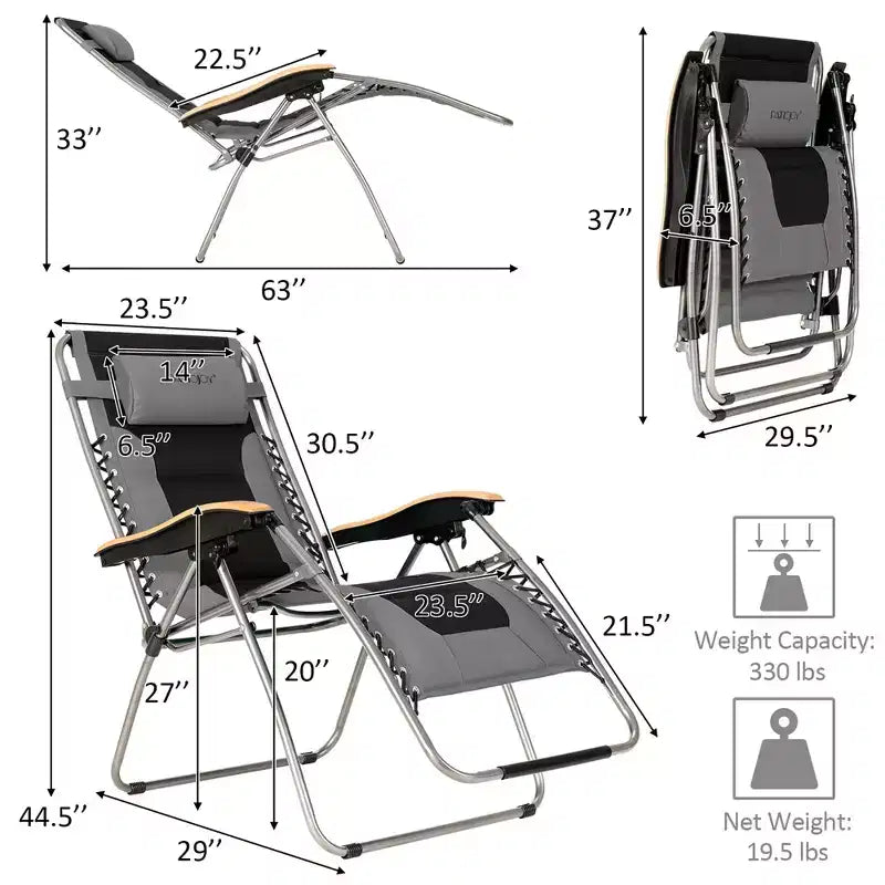 Costway Chaise longue zéro gravité rembourrée surdimensionnée pliable réglable