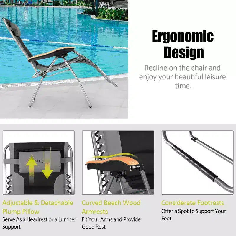 Costway Chaise longue zéro gravité rembourrée surdimensionnée pliable réglable