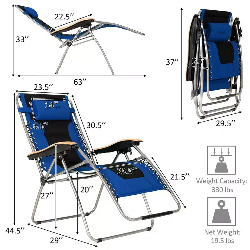Costway Chaise longue zéro gravité rembourrée surdimensionnée pliable réglable