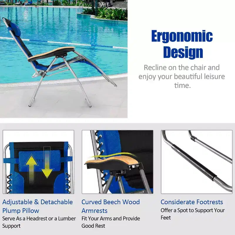 Costway Chaise longue zéro gravité rembourrée surdimensionnée pliable réglable