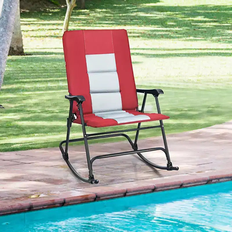 Lot de 2 fauteuils à bascule pliants rembourrés Costway pour patio, jardin, camping, rouge/bleu