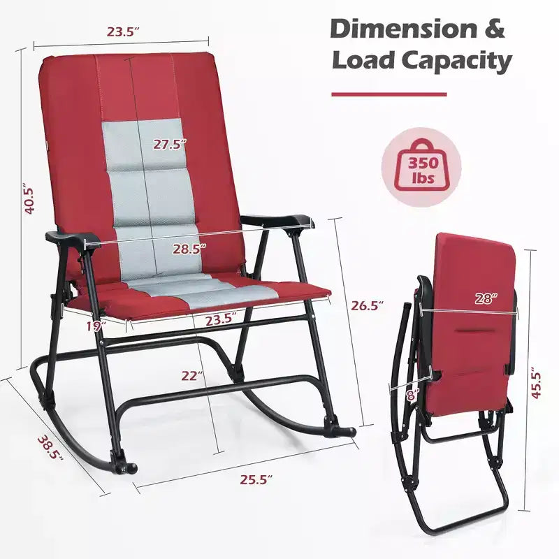 Lot de 2 fauteuils à bascule pliants rembourrés Costway pour patio, jardin, camping, rouge/bleu