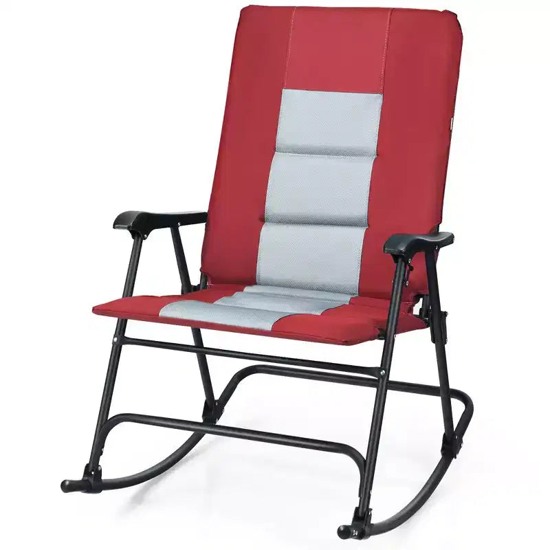 Lot de 2 fauteuils à bascule pliants rembourrés Costway pour patio, jardin, camping, rouge/bleu