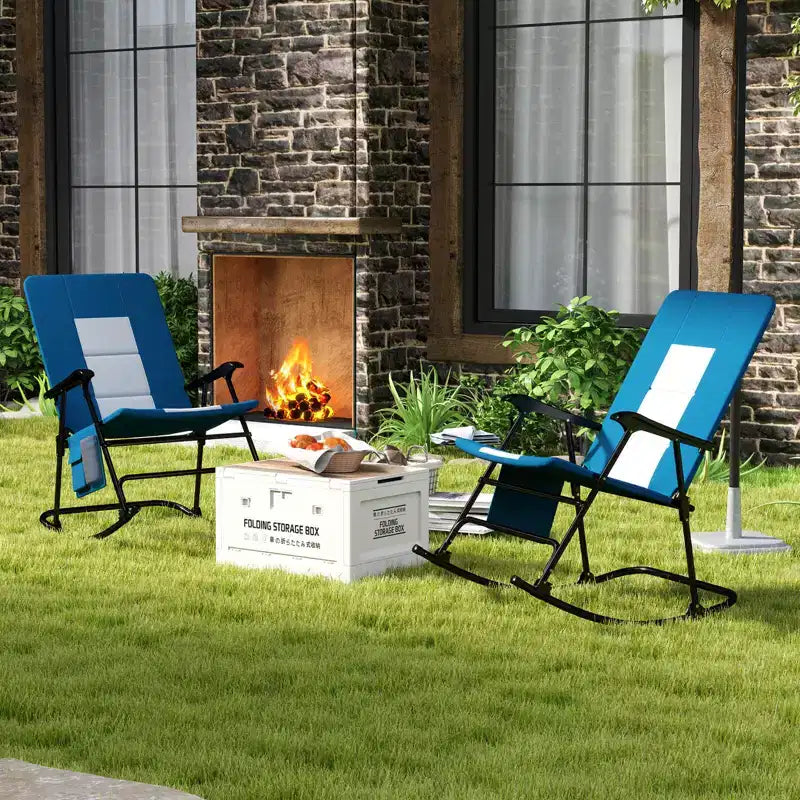 Lot de 2 fauteuils à bascule pliants rembourrés Costway pour patio, jardin, camping, rouge/bleu