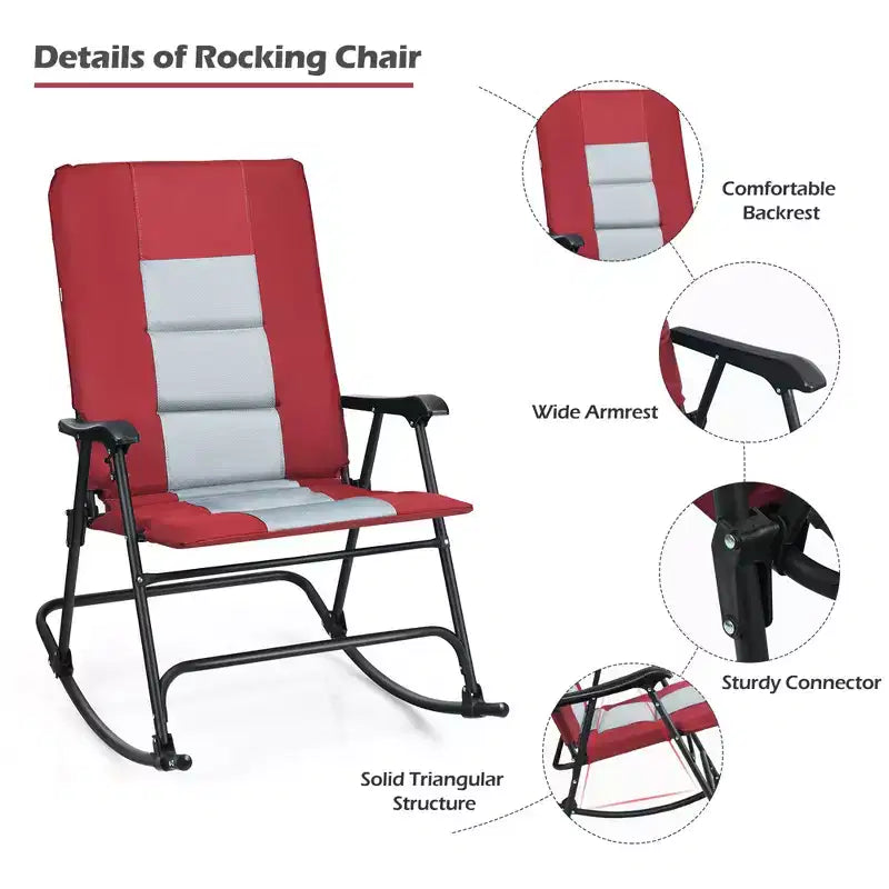 Lot de 2 fauteuils à bascule pliants rembourrés Costway pour patio, jardin, camping, rouge/bleu
