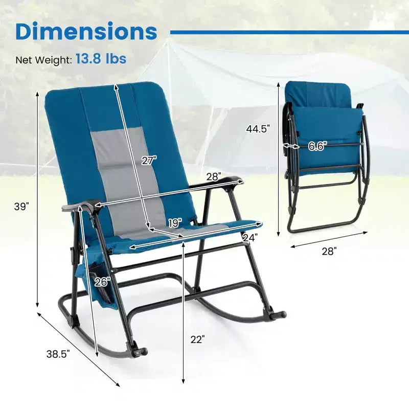 Lot de 2 fauteuils à bascule pliants rembourrés Costway pour patio, jardin, camping, rouge/bleu