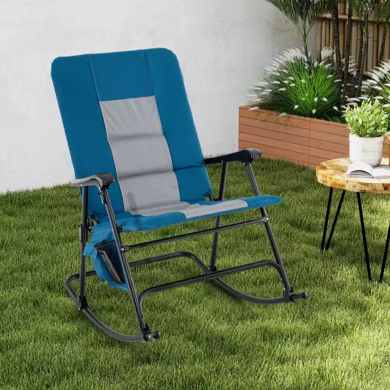 Lot de 2 fauteuils à bascule pliants rembourrés Costway pour patio, jardin, camping, rouge/bleu