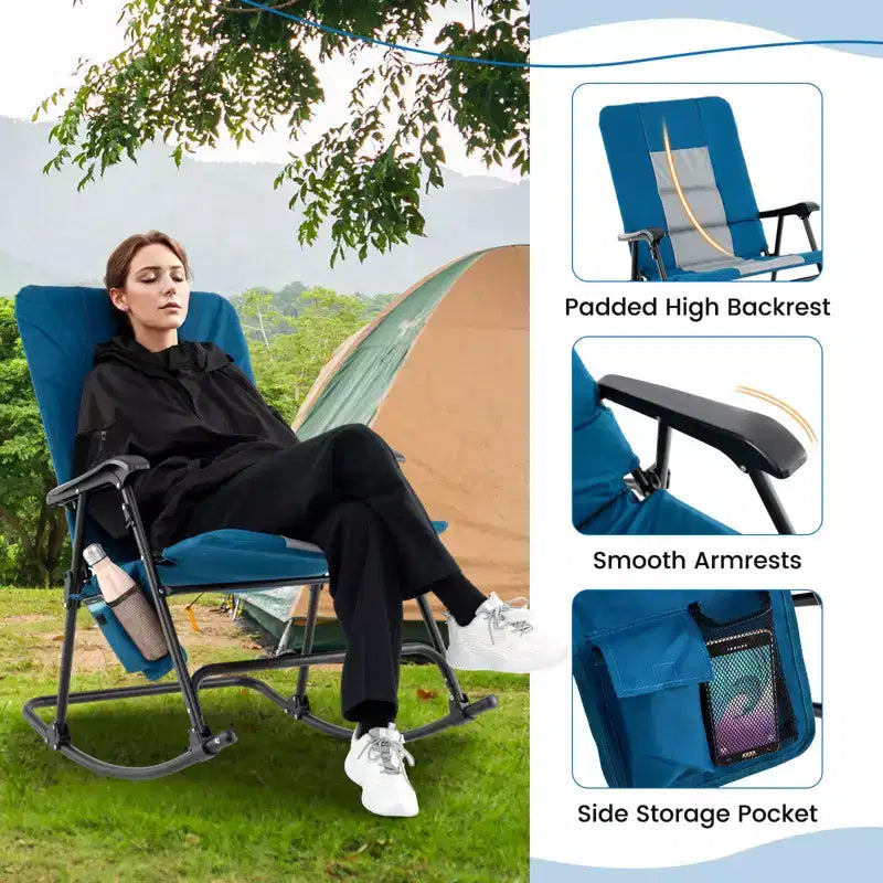 Lot de 2 fauteuils à bascule pliants rembourrés Costway pour patio, jardin, camping, rouge/bleu