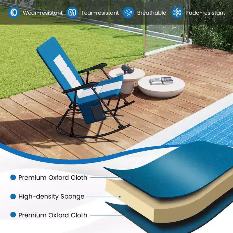 Lot de 2 fauteuils à bascule pliants rembourrés Costway pour patio, jardin, camping, rouge/bleu