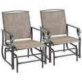 Outsunny 2-Person Gliders Outdoor Swing Chair Set with Breathable Mesh Fabric, Steel Frame for Garden, Backyard, Patio, Dark, Brown/Khaki