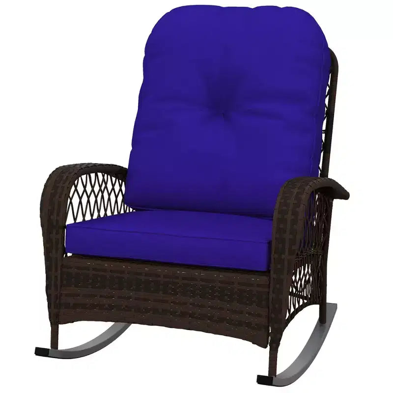 Fauteuil à bascule d'extérieur en osier Outsunny, fauteuil à bascule inclinable en rotin PE pour terrasse avec coussin moelleux, pour jardin, cour arrière, porche