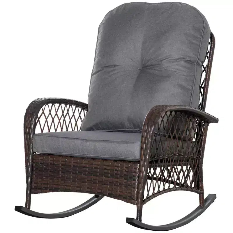 Fauteuil à bascule d'extérieur en osier Outsunny, fauteuil à bascule inclinable en rotin PE pour terrasse avec coussin moelleux, pour jardin, cour arrière, porche
