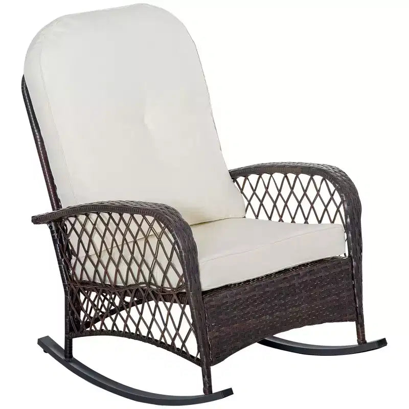 Outsunny Outdoor Wicker Rocking Chair, Patio PE Rattan Recliner Rocker Chair with Soft Cushion, for Garden Backyard Porch