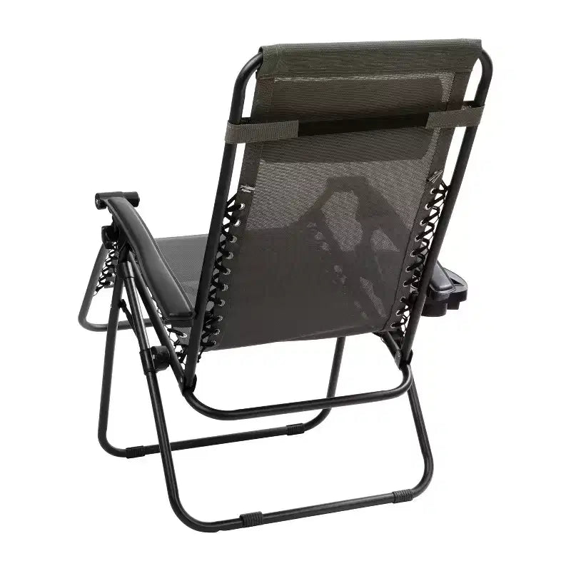 Merrick Lane Lot de 2 chaises pliantes rembourrées en filet Zero Gravity avec oreiller amovible et porte-gobelet