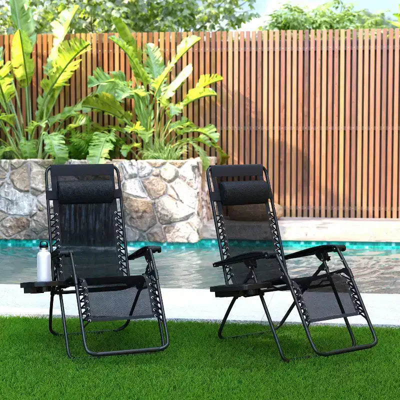 Merrick Lane Lot de 2 chaises pliantes rembourrées en filet Zero Gravity avec oreiller amovible et porte-gobelet