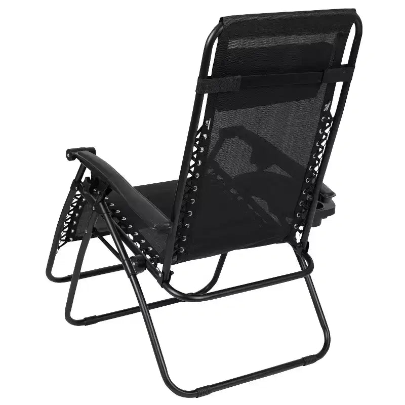 Merrick Lane Lot de 2 chaises pliantes rembourrées en filet Zero Gravity avec oreiller amovible et porte-gobelet