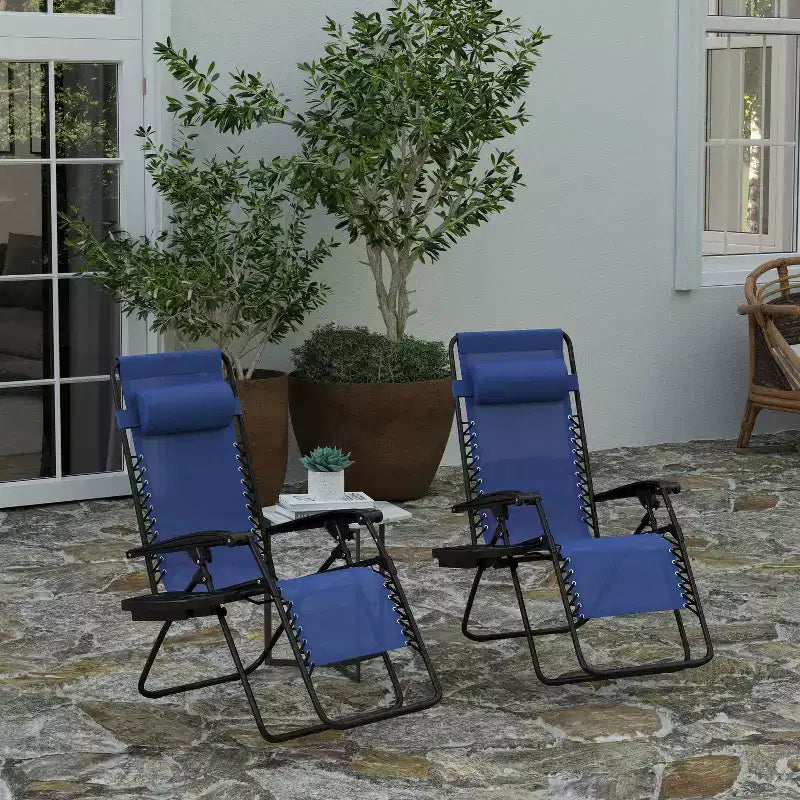 Merrick Lane Lot de 2 chaises pliantes rembourrées en filet Zero Gravity avec oreiller amovible et porte-gobelet