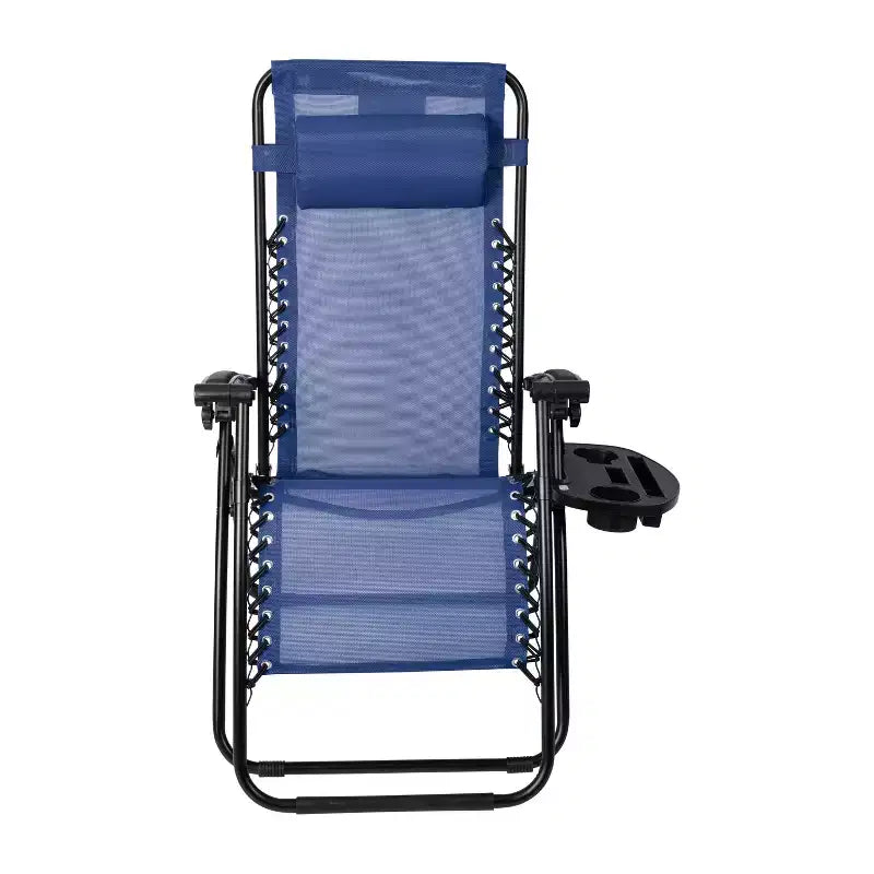 Merrick Lane Lot de 2 chaises pliantes rembourrées en filet Zero Gravity avec oreiller amovible et porte-gobelet