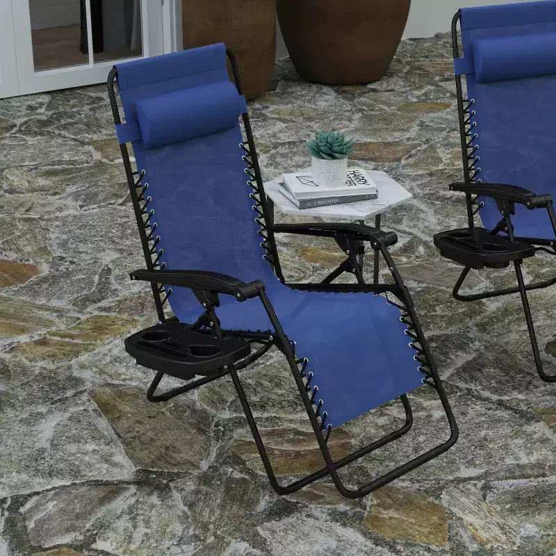 Merrick Lane Lot de 2 chaises pliantes rembourrées en filet Zero Gravity avec oreiller amovible et porte-gobelet