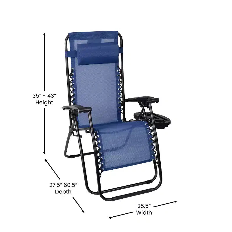 Merrick Lane Lot de 2 chaises pliantes rembourrées en filet Zero Gravity avec oreiller amovible et porte-gobelet