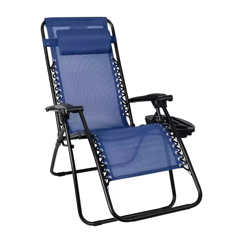 Merrick Lane Lot de 2 chaises pliantes rembourrées en filet Zero Gravity avec oreiller amovible et porte-gobelet