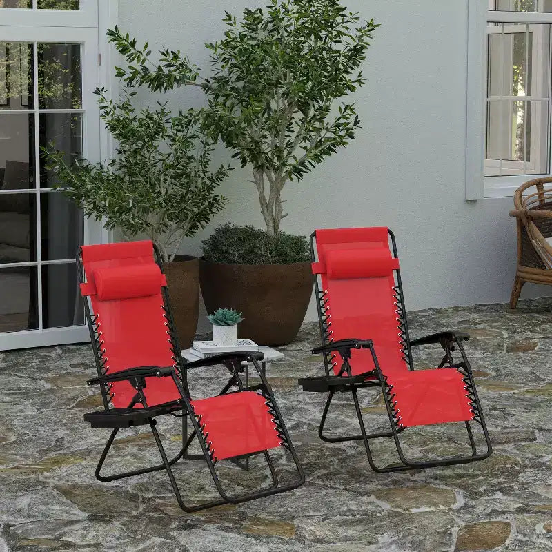 Merrick Lane Lot de 2 chaises pliantes rembourrées en filet Zero Gravity avec oreiller amovible et porte-gobelet